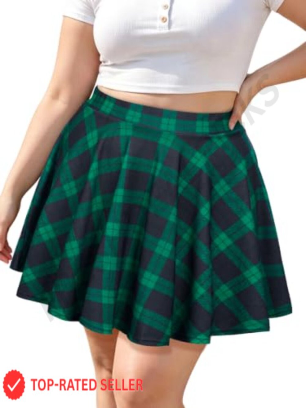 Women's Plus Size High Waisted Skater Skirt Flowy Flared Mini A-Line Stretchy